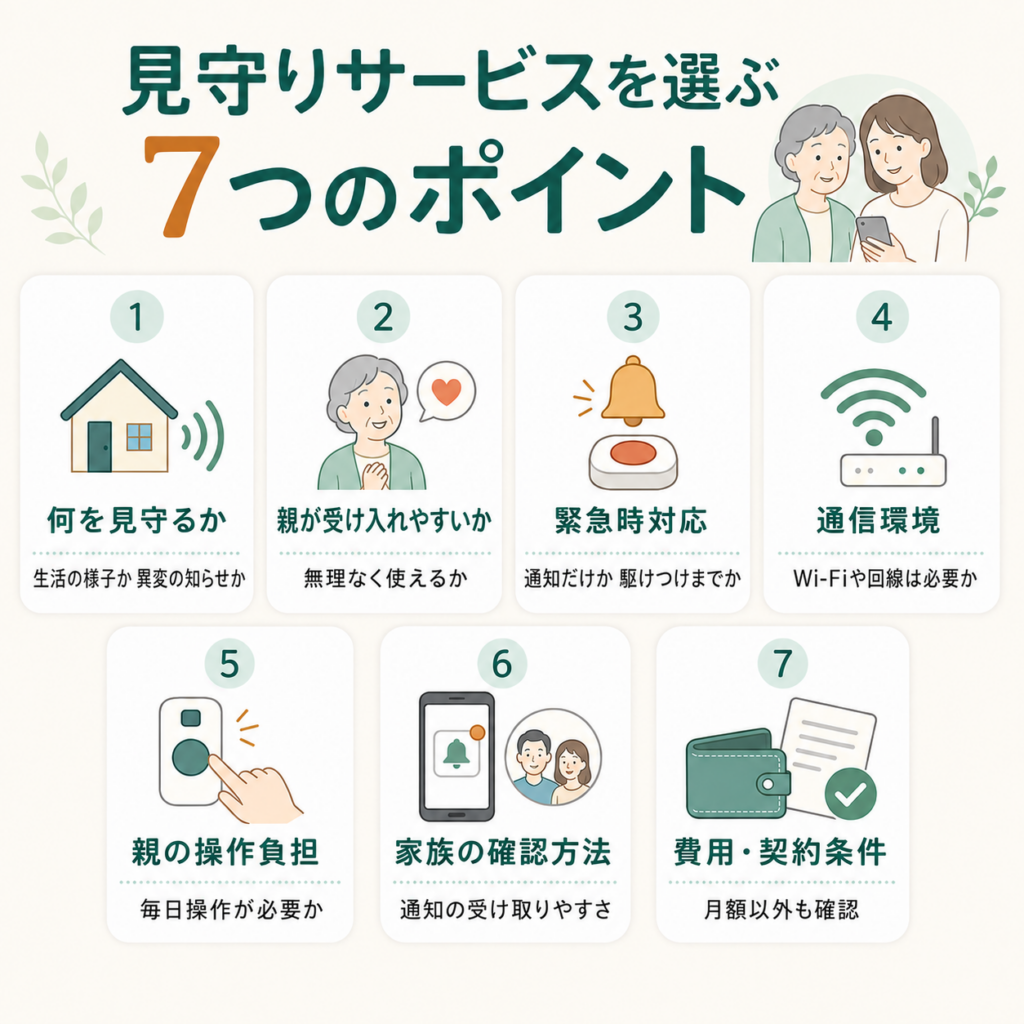 高齢者向け見守りサービスを選ぶ7つのポイント
