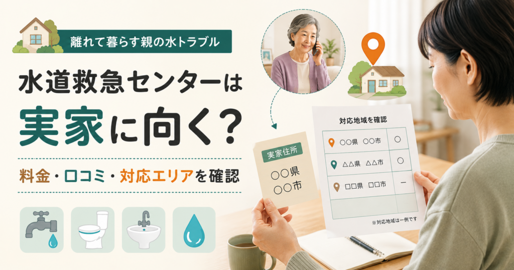 水道救急センターが親の実家に向くか対応エリアと料金・口コミを確認するイメージ
