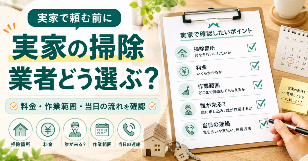 実家のハウスクリーニング業者を選ぶ前に確認したい掃除箇所・料金・作業範囲・当日の連絡