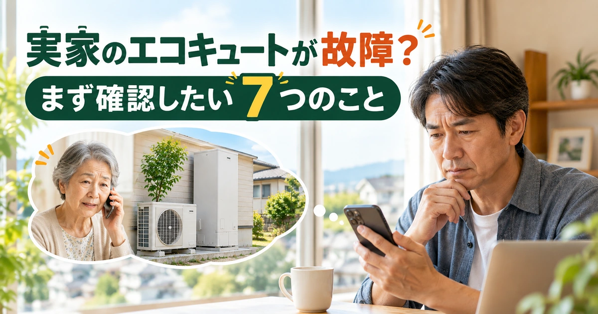 離れて暮らす親からエコキュートの故障連絡を受け、スマートフォンで状況を確認する子世代